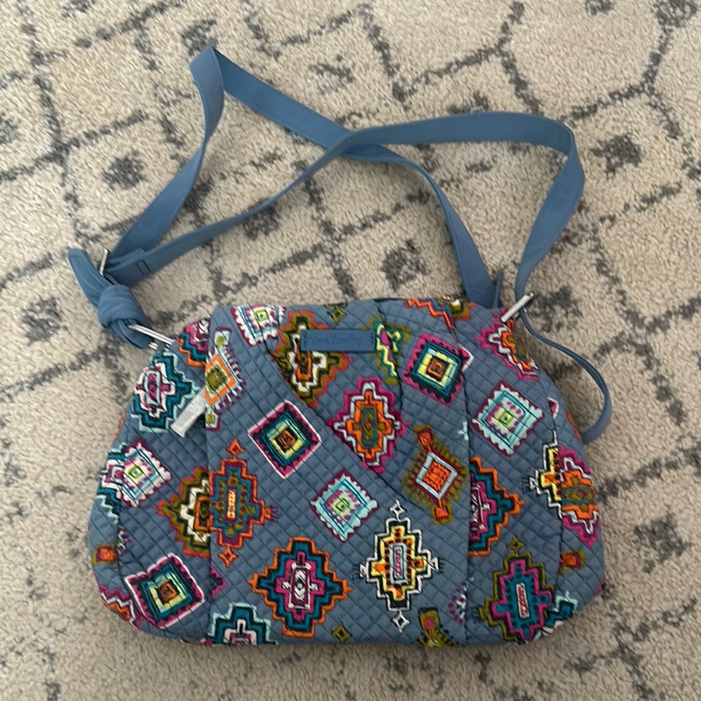 Vera Bradley Blue Shoulder Bag with Geometric Pattern and Slouchy Shape